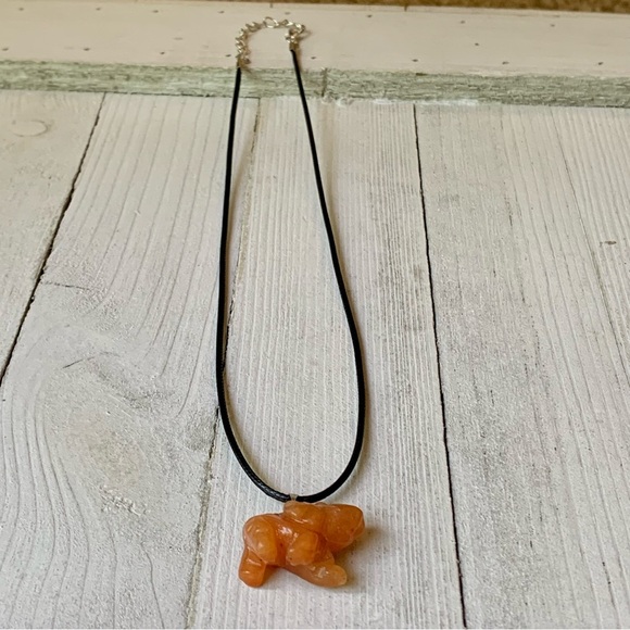 Orange Aventurine Lucky Elephant Crystal Pendant Necklace Adjustable Chain 20" - Picture 3 of 8